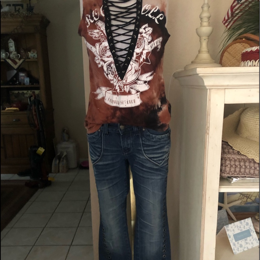 Rerock For Express Rivet Studded R&R Skinny Jean 4 - image 1